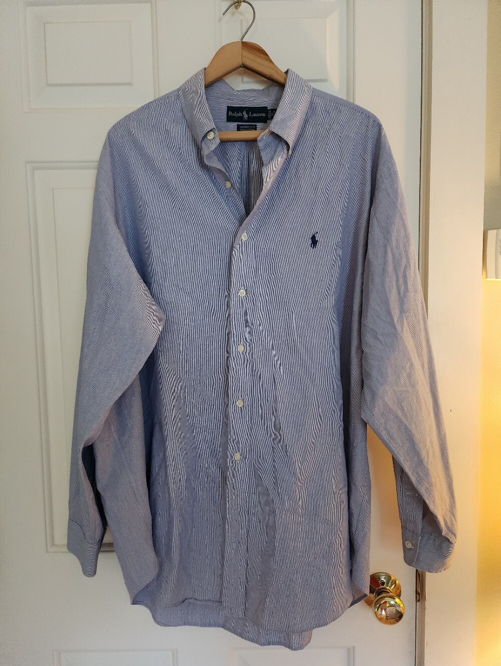 Polo Ralph Lauren Yarmouth Pinstripe Blue Button Collar Shirt Size 17 Preppy